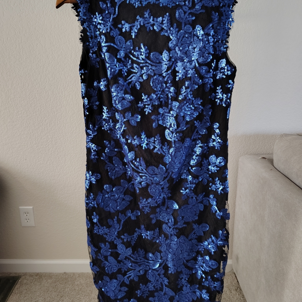 Nwt Tadashi Shoji Black and Blue Lace Midi Dress
